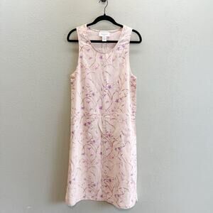 Vintage Westbound Cream + Purple Floral Print Linen Midi Jumper Dress - SP